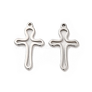 304 Stainless Steel Pendants, Hollow, Cross Charm, Stainless Steel Color, 17x10.5x1mm, Hole: 1mm(STAS-H214-17P)