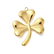 304 Stainless Steel Pendants, Golden, Clover, 25x20x3mm, Hole: 1.4mm(STAS-U027-05G-01)