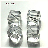 Imitation Austrian Crystal Beads, Grade AAA, Faceted, Cube, Clear, 7x8.5x8.5mm, Hole: 0.9~1mm(SWAR-F069-6x6mm-01)