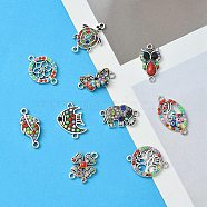 10Pcs 10 Styles Alloy Connector Charms, with Resin and Rhinestone, Butterfly & Turtle & Owl, Mixed Shapes, Antique Silver, Mixed Color, 10.5~27.5x13~23x2~4mm, Hole: 1.6~2mm, 1pc/style(FIND-YW0004-21)