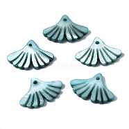 Natural Freshwater Shell Pendants, Dyed, Ginkgo Leaf, Light Sea Green, 12x17.5x2mm, Hole: 1.2mm(SHEL-N026-163A)