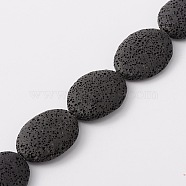 Natural Lava Rock Beads Strands, Dyed, Flat Oval, Black, 32~33x24~25x7.5~9mm, Hole: 2mm, about 12pcs/strand, 16 inch(G533-2)