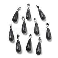 Natural Larvikite Pendants, with Stainless Steel Snap On Bails, Drop, 28~30x10~12mm, Hole: 6x4mm(G-T081-35)