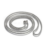 304 Stainless Steel Box Chain Necklaces, with Lobster Claw Clasps, Stainless Steel Color, 29.5 inch(75cm), 2.5mm(NJEW-O110-05G-P)