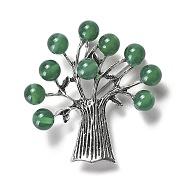 Resin Imitation Agate Tree Brooches, Antique Silver Plated Zinc Alloy Pins, Sea Green, 54x52x14.5mm(JEWB-M033-01AS-02)