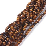 Natural Yellow Tiger Eye Beads Strands, Round, Faceted, 3mm, Hole: 0.7mm, about 131pcs/strand, 15.35inch(39cm)(X-G-A026-A15-3mm)