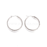 304 Stainless Steel Geometric Hoop Earrings for Women, with Crystal Glass Rhinestone, Ring, Stainless Steel Color, 35.5x6mm, Pin: 1x0.6mm(STAS-D171-33C-P)