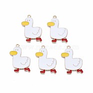 Alloy Enamel Pendants, Cadmium Free & Lead Free, Light Gold, Duck, White, 32x25x1.5mm, Hole: 1.8mm(ENAM-S121-168-RS)