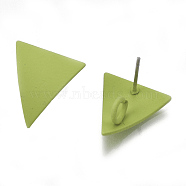 Spray Painted Iron Stud Earring Findings, with Loop, Steel Pins, Triangle, Yellow Green, 15.5x14.5mm, Hole: 3.5mm, Pin: 0.7mm(IFIN-S703-02)