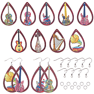 DIY Musical Instrument Theme Earring Making Kit, Including 304 Stainless Steel Earring Hooks, Teardrop Printed Wood Pendants, Mixed Color, 78Pcs/box(DIY-SC0023-19)