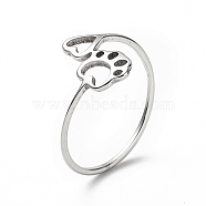 201 Stainless Steel Paw Print and Heart Finger Ring, Hollow Wide Ring for Women, Stainless Steel Color, US Size 6 1/2(16.9mm)(RJEW-J051-27P)