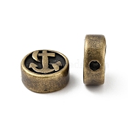 304 Stainless Steel Beads, Flat Round with Anchor Pattern, Antique Bronze, 10.5x4.5mm, Hole: 1.6mm(STAS-C055-03AB)