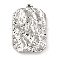304 Stainless Steel Pendants, Textured, Rectangle Charm, Stainless Steel Color, 25x16.5x3mm, Hole: 1.4mm(STAS-A085-05P)