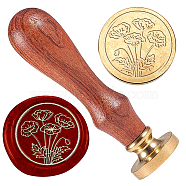Wax Seal Stamp Set, Golden Plated Sealing Wax Stamp Solid Brass Head, with Retro Wood Handle, for Envelopes Invitations, Gift Card, Flower, 83x22mm, Head: 7.5mm, Stamps: 25x14.5mm(AJEW-WH0208-1060)