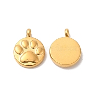 Ion Plating(IP) 304 Stainless Steel Charms, Flat Round with Paw Print Charm, Real 14K Gold Plated, 10x8x2.5mm, Hole: 1.4mm(STAS-Q215-24G)