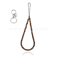 Natural Tiger Eye and Iron Alloy Lobster Claw Clasp Keychain, with Braided Nylon Thread, 27~27.5cm(HJEW-SW00007-12)