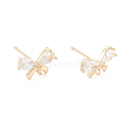 Brass Micro Pave Clear Cubic Zirconia Stud Earring Findings, with 925 Sterling Silver Pin, with Loop, Butterfly, Real 14K Gold Plated, 7x11mm, Hole: 1.2mm, Pin: 0.7mm(KK-D063-15G)