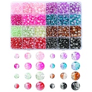 1880Pcs 24 Style Transparent Crackle Glass Beads, Round, Mixed Color, 4~8mm, Hole: 1.1~1.6mm(CCG-YW0001-16)