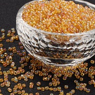 Round Glass Seed Beads, Transparent Colours Rainbow, Round, Goldenrod, 4mm(SEED-A007-4mm-162B)