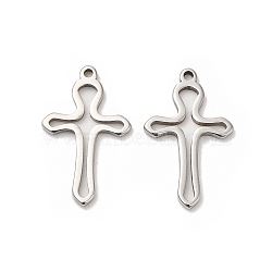 304 Stainless Steel Pendants, Hollow, Cross Charm, Stainless Steel Color, 17x10.5x1mm, Hole: 1mm(STAS-H214-17P)