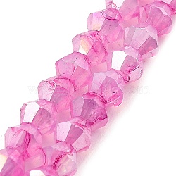 Imitation Jade Glass Beads Strands, AB Color Plated, Faceted, Bicone, Hot Pink, 4.5x4mm, Hole: 1mm, about 89~100pcs/strand, 13.31''~14.25''(33.8~36.2cm)(GLAA-P058-02A-01)