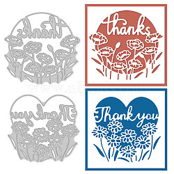 GLOBELAND 2Pcs 2 Styles Carbon Steel Cutting Dies Stencils, for DIY Scrapbooking, Photo Album, Decorative Embossing, Paper Card, Matte Platinum Color, Heart & Flat Round with Word Thank You, Floral Pattern, 8.7~9.2x9.2~9.7x0.08cm, 1pc/style(DIY-DM0004-05)