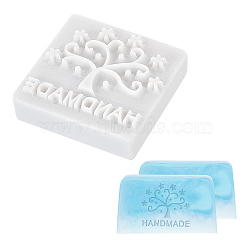 1Pc Resin Chapter, DIY Handmade Resin Soap Stamp Chapter, Square, Tree & Letter Pattern, Floral White, 4.9x4.9x1.4cm(DIY-CP0006-60)
