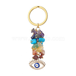 Alloy Enamel Pendant Keychain, 7 Chakra Gemstone Chip Pendant Keychain, Golden, Eye, 7.9cm, Pendant: 52x21mm(KEYC-JKC00699-02)