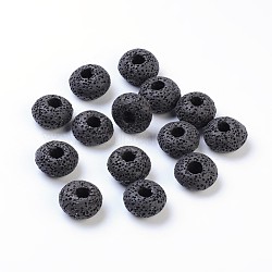 Lava Rock Gemstone European Beads, Large Hole Beads, No Metal Core, Rondelle, Black, 15~16.5x9~10mm, Hole: 5mm(GGDA007-4)