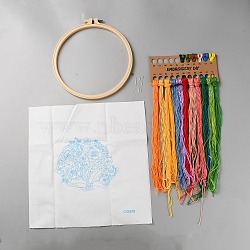 DIY Embroidery Kits, Including Printed Cotton Fabric, Embroidery Thread & Needles, Plastic Embroidery Hoop, Flower, 300x304x0.5mm, Thread: 17 colors(DIY-WH20001-09B)