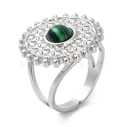  304 Stainless Steel Ring, Adjustable Synthetic Malachite Rings, Sun, 20mm, Inner Diameter: Adjustable(RJEW-B059-05P-02)