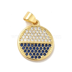 Brass Micro Pave Cubic Zirconia Pendants, Cadmium Free & Lead Free, Long-Lasting Plated, Flat Round, Real 18K Gold Plated, Medium Blue, 17.5x15x2mm, Hole: 3.5x3mm(KK-B059-35G-B)