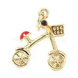 Brass Pendants, with Enamel, Lead Free & Cadmium Free, Bicycle, Real 18K Gold Plated, 17.5x15.5x12.5mm(KK-A157-01G)
