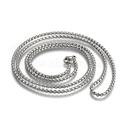 Non-Tarnish 304 Stainless Steel Box Chain Necklaces, with Lobster Claw Clasps, Stainless Steel Color, 29.5 inch(75cm), 2.5mm(NJEW-O110-05G-P)