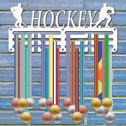 Iron Medal Holder Frame, Medals Display Hanger Rack, White, Hockey, Sports, 130x290x1.5mm, Hole: 5mm(ODIS-WH0066-004)