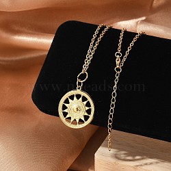 304 Stainless Steel Pendant Necklaces for Women, Real 18K Gold Plated, Sun, 16.61 inch(42.2cm)(NJEW-S435-02G-A)