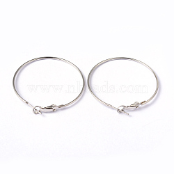 Platinum Color Brass Hoop Earrings, Nickel Free, 40x1.2mm(X-EC108-3NF)