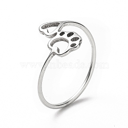 Non-Tarnish 201 Stainless Steel Paw Print and Heart Finger Ring, Hollow Wide Ring for Women, Stainless Steel Color, US Size 6 1/2(16.9mm)(RJEW-J051-27P)