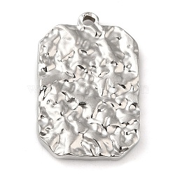 Non-Tarnish 304 Stainless Steel Pendants, Textured, Rectangle Charm, Stainless Steel Color, 25x16.5x3mm, Hole: 1.4mm(STAS-A085-05P)