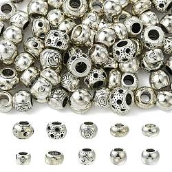 100Pcs 10 Styles Tibetan Style Alloy European Beads, Large Hole Beads, Cadmium Free & Lead Free, Antique Silver, 8.5~10.5x5.3~7.8mm, Hole: 4.5~6.5mm, 10pcs/style(TIBE-CJ0001-32)