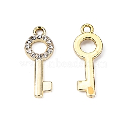 Zinc Alloy Pendants, with Crystal Rhinestone, Skeleton Key, Light Gold, 24.5x9x2mm, Hole: 2mm(ALRI-TAC0003-29B)