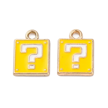 Alloy Enamel Charms, Square with Question Mark Charm, Golden, Gold, 12.5x9x1mm, Hole: 1.6mm, 10pcs/set