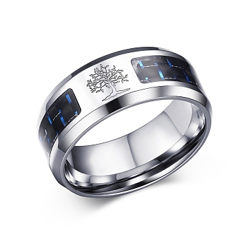 Stainless Steel Ring, Wide Band Rings for Men, Tree, US Size 10, 8mm, Inner Diameter: 19.8mm