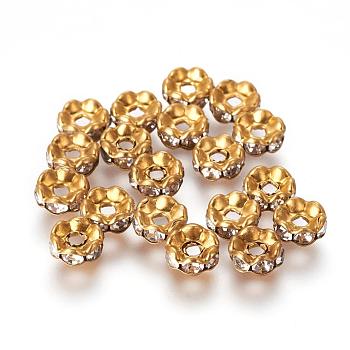 Brass Rhinestone Spacer Beads, Grade A, Crystal, Wavy Edge, Rondelle, Raw(Unplated), Nickel Free, 5x2.5mm, Hole: 1mm