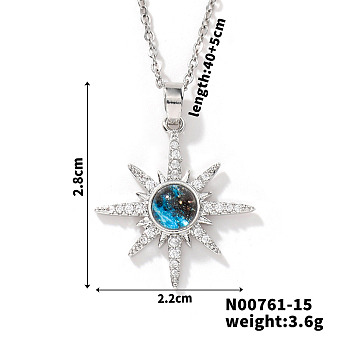 Starry Sky Theme Brass Pave Clear Cubic Zirconia Pendant Necklace for Women, Star, 15.75 inch(40cm)