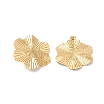304 Stainless Steel Stud Earring Findings, Real 18K Gold Plated, Flower, 40.5x37mm, Hole: 2.5mm, Pin: 10x0.5mm