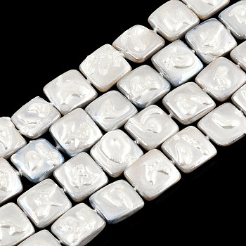 Plating Natural Freshwater Shell Beads Strands, Imitate Baroque Pearl Keshi Pearl Beads, Square, 10.5~12x10.5~12x3.5~4mm, Hole: 0.6mm, about 33~34pcs/strand, 15.04 inch~15.35 inch(38.2~39cm)