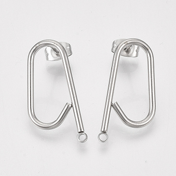 304 Stainless Steel Stud Earring Findings, with Ear Nuts/Earring Backs, Stainless Steel Color, 24x12x1.5mm, Hole: 1.5mm, Pin: 0.8mm