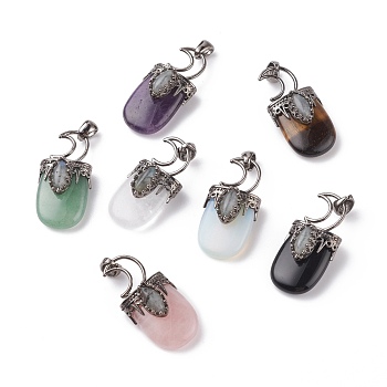 Natural & Synthetic Mixed Stone Pendants, with Brass Findings, Oval, Gunmetal, 44~46x20~21x16~17mm, Hole: 5x7mm