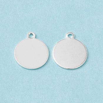 Brass Pendants, Cadmium Free & Lead Free, Flat Round Charm, 925 Sterling Silver Plated, 11.5x10.5x0.5mm, Hole: 1.2mm